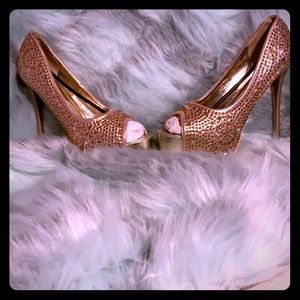 New! Gold jeweled stiletto Peep Toe Heels